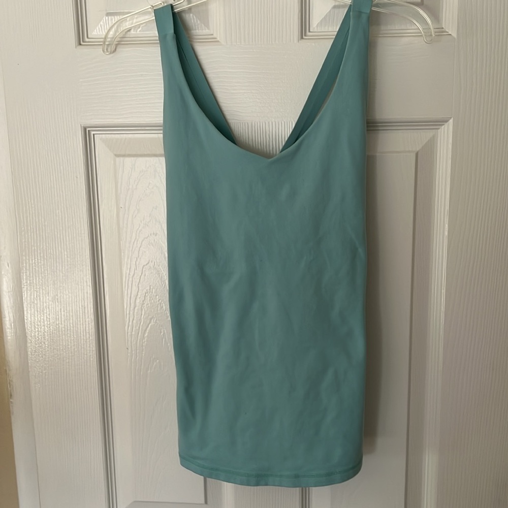 Prana Verana blue yoga support tank top criss cross interior shelf bra comfort M